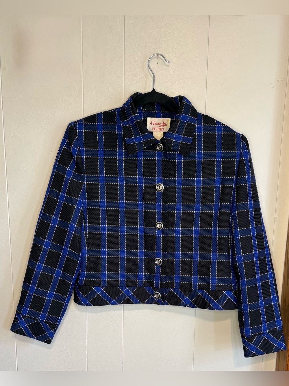 vintage 90’s Henry Lee Petites black and blue plaid blazer 8Petite